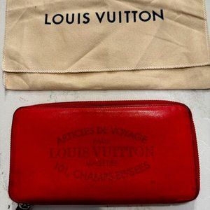 LOUIS VUITTON Red Veau Soie Iena DE VOYAGE Zip / Clutch Wallet
